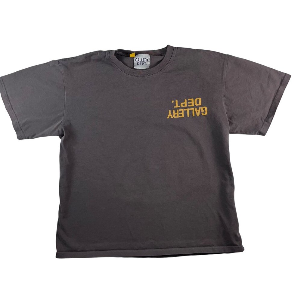 Gallery Dept. Brown Crewneck T-Shirt With Yellow Logo Print Short Sleeves Made I